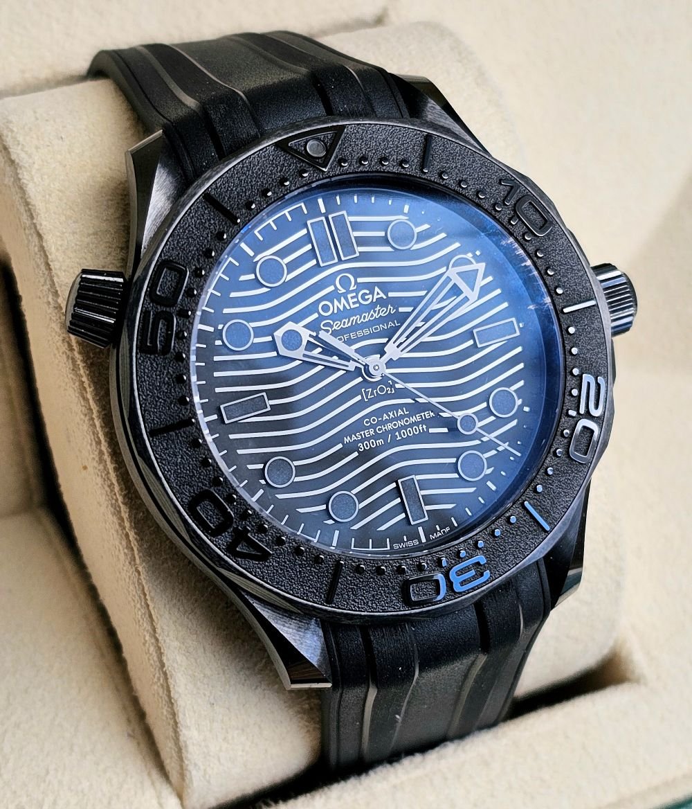 Omega Seamaster 300 black ceramic watch black dial black rubber