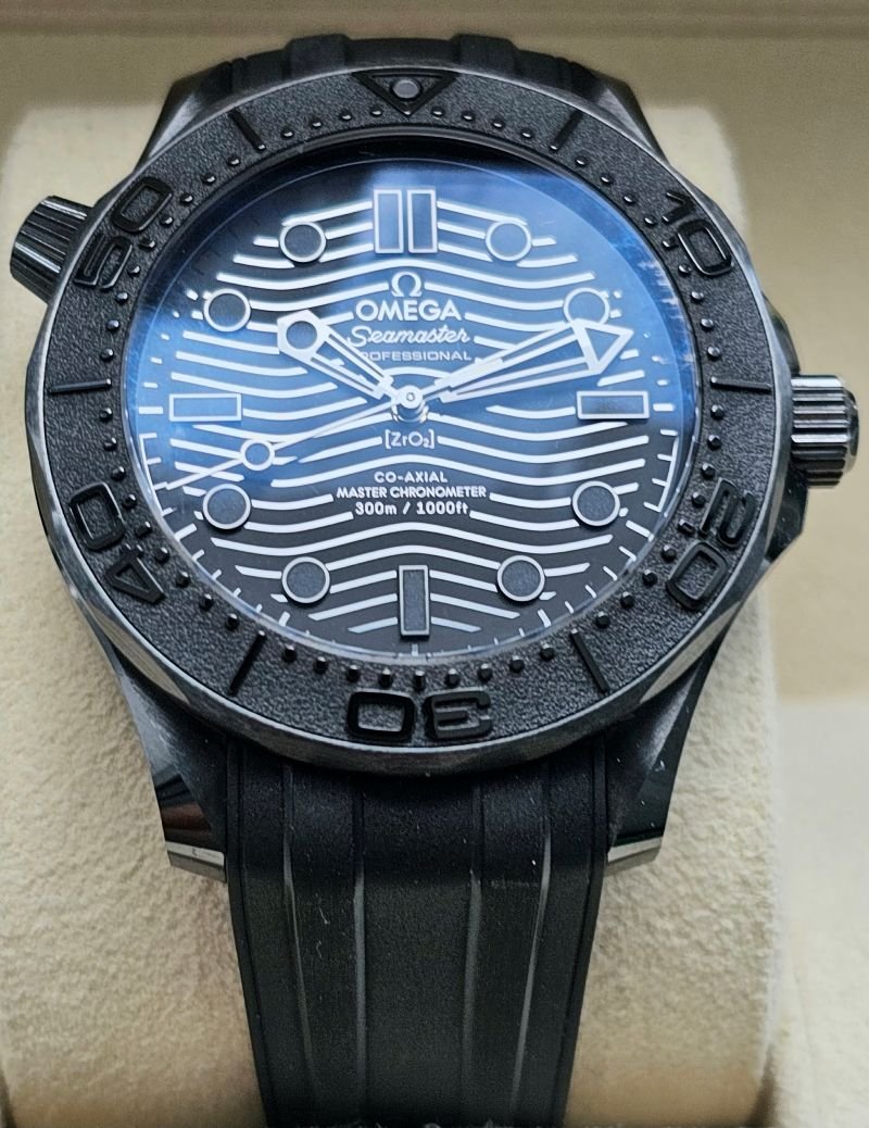 Omega Seamaster 300 black ceramic watch black dial black rubber